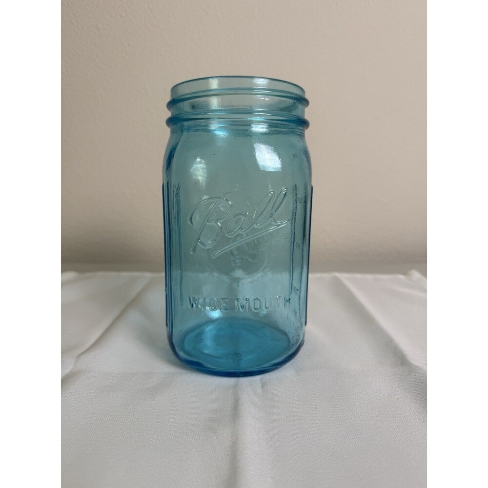 Ball Wide Mouth Quart Blue Canning Jar Fruit Embossed Made In USA